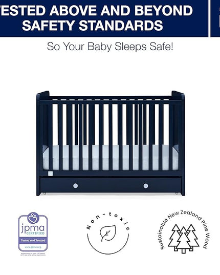 babyGap by Delta Children Graham 4-in-1 Convertible Crib with Storage Drawer TrueSleep Crib and Toddler Mattress (Bundle), Navy/Light Blue - LeafyLoom