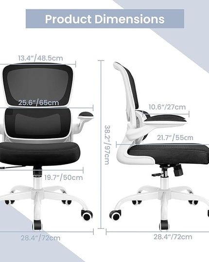 Office Chair, Ergonomic Desk Chair with Lumbar Support and Adjustable Armrests, Comfy Desk Chair Breathable Mesh Mid Back Computer Chair, Reclining Office Chair for Home Office - White - LeafyLoom