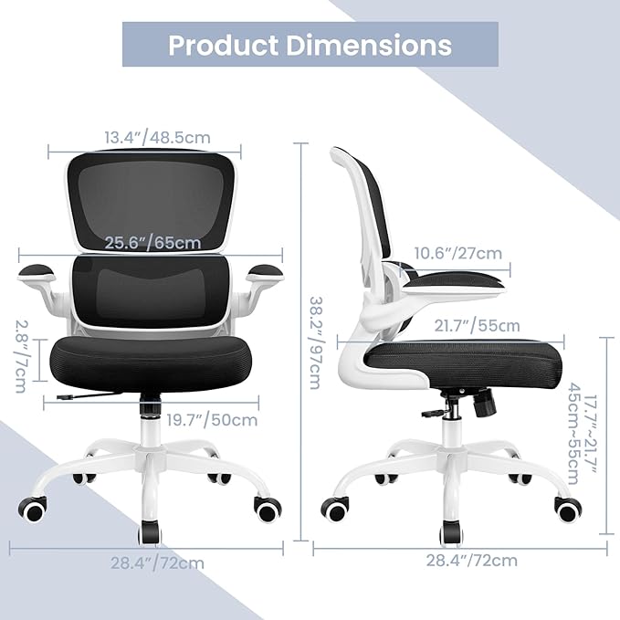 Office Chair, Ergonomic Desk Chair with Lumbar Support and Adjustable Armrests, Comfy Desk Chair Breathable Mesh Mid Back Computer Chair, Reclining Office Chair for Home Office - White - LeafyLoom