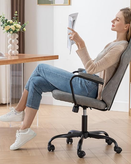 Executive Office Chair, Home Office Desk Chair, High Back PU Leather Desk Chair, 360° Swivel Computer Chair, Height Adjustable Tilt Vanity Task Chair for Office, Reading Meeting Room - LeafyLoom