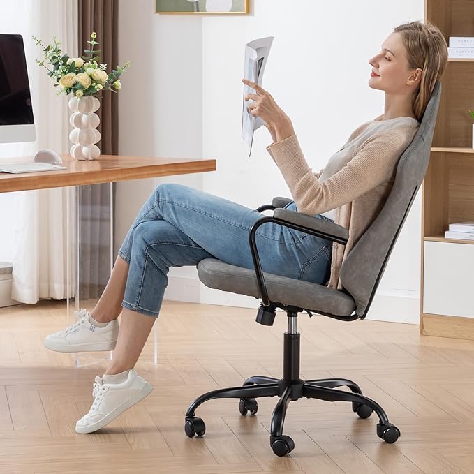 Executive Office Chair, Home Office Desk Chair, High Back PU Leather Desk Chair, 360° Swivel Computer Chair, Height Adjustable Tilt Vanity Task Chair for Office, Reading Meeting Room - LeafyLoom