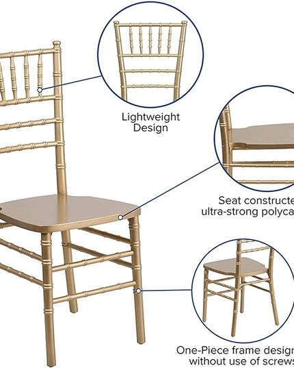 Flash Furniture Hercules Series Chiavari Chairs for Formal Events and Banquets, Commercial/Residential All-Occasion Event Chairs, Set of 2, Gold - LeafyLoom