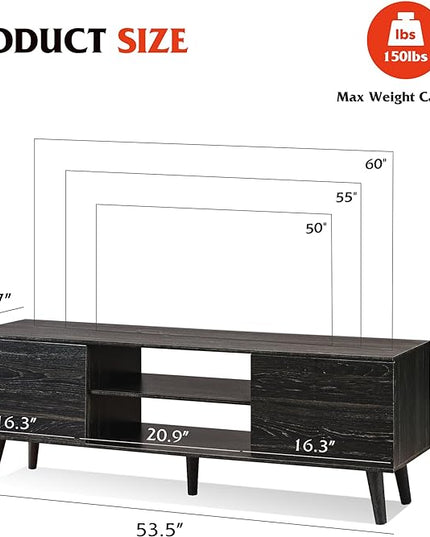 WLIVE TV Stand for 55 60 inch TV, Modern Entertainment Center with Storage Cabinets, Mid Century TV Console Table for Bedroom, TV Stand for Living Room, Charcoal Black - LeafyLoom