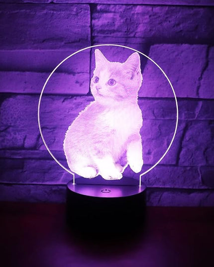 Cat Lamp 3D Optical Illusion Night Light Table Light 7 Colors Changing Touch Control Gift for Christmas Birthday Valentine's Day Kids Children Girl and Boy - LeafyLoom