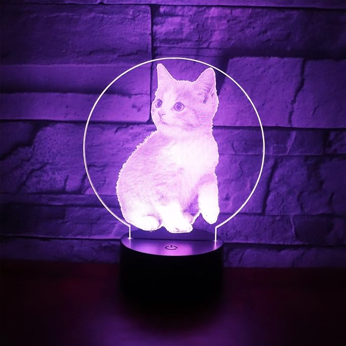 Cat Lamp 3D Optical Illusion Night Light Table Light 7 Colors Changing Touch Control Gift for Christmas Birthday Valentine's Day Kids Children Girl and Boy - LeafyLoom