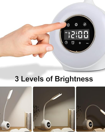 Desk Lamp with Alarm Clock, Sunrise Alarm Clock for Bedrooms,Digital Clock with Colourful Light, Cool Stuff Alarm Clocks for Kids - LeafyLoom