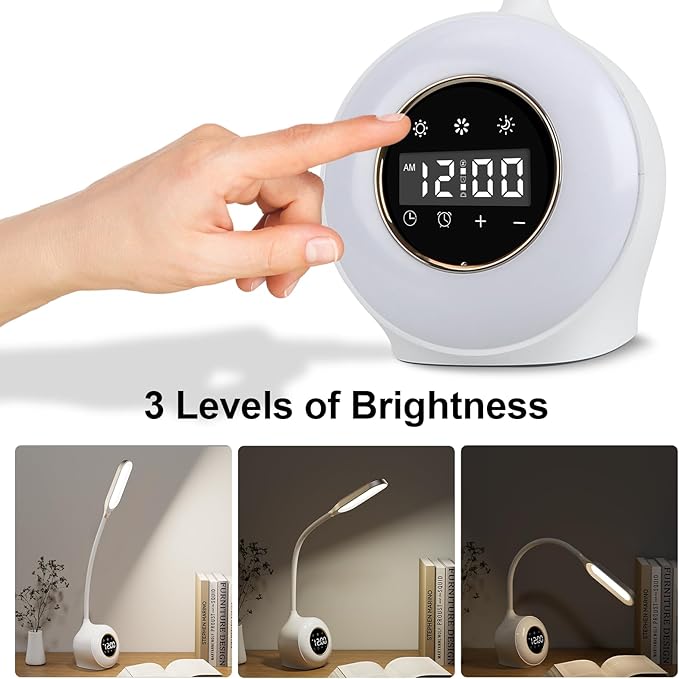 Desk Lamp with Alarm Clock, Sunrise Alarm Clock for Bedrooms,Digital Clock with Colourful Light, Cool Stuff Alarm Clocks for Kids - LeafyLoom
