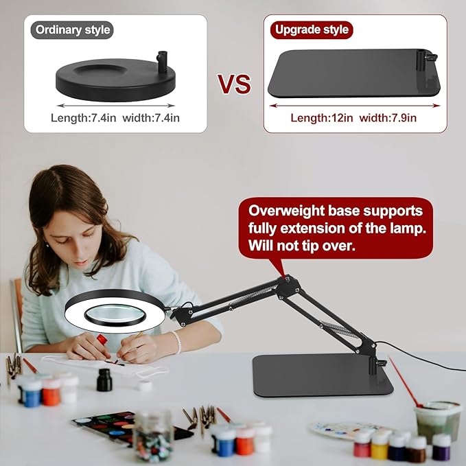 12X Magnifying Glass with Light and Stand,5 Inches 2-in-1 Lighted Magnifier with Clamp 5 Color Modes LED Desk Lamp,Hands Free for Craft Hobby Reading Painting Sewing Close Work (5 Inches) - LeafyLoom