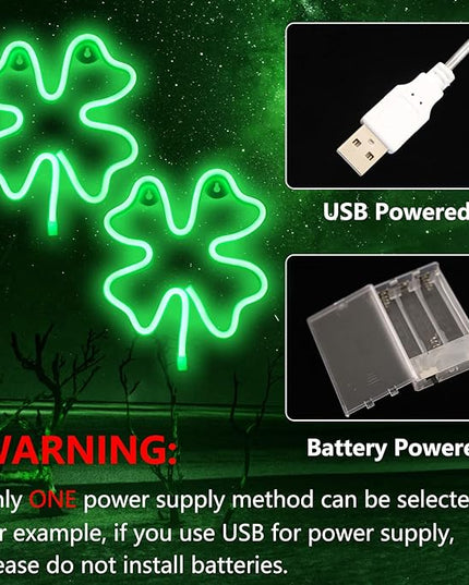 2 Pack Neon Signs Clover Shaped St. Patrick's Day decorations, Green LED Shamrocks Neon Lights for Wall Decor Battery/USB Operated Night Lights for Home, Christmas, Bedroom Decor-2 Pieces - LeafyLoom