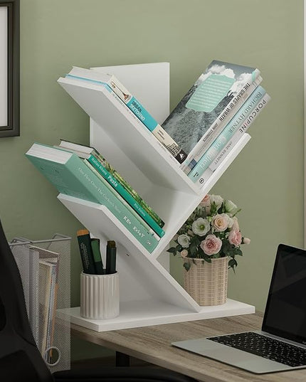 Furinno Tree Bookshelf 3-Tier Floor Standing Tree Bookcase, White - LeafyLoom