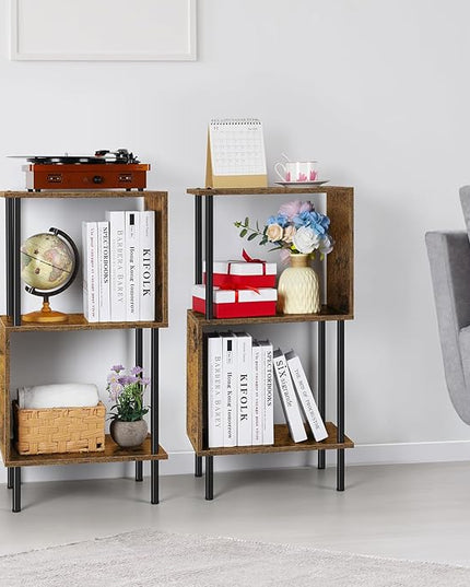 ETELI 3 Tier Short Bookshelf Narrow Standing Bookcase Shelf Small Bookshelf with Storage for Farmhouse, Living Room, Bedroom, and Home Office - LeafyLoom