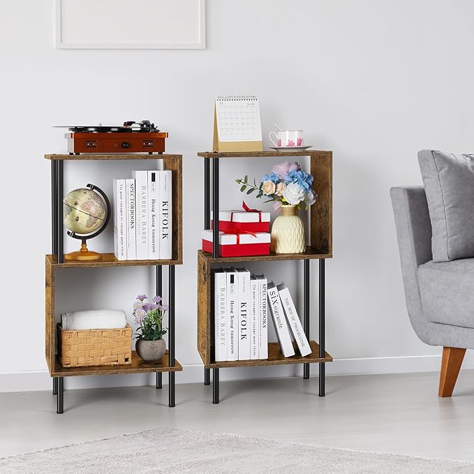ETELI 3 Tier Short Bookshelf Narrow Standing Bookcase Shelf Small Bookshelf with Storage for Farmhouse, Living Room, Bedroom, and Home Office - LeafyLoom