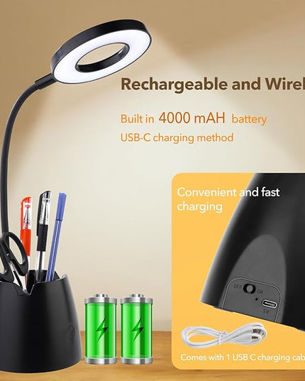 Desk Lamp, Desk Lamps for Home Office, Touchable, Remote Controlled, Dimmable, 3 Color Modes, Gooseneck, Black Table Light for Bedrooms, Led Desk Light, Small Office Lamp, Dorm Room Essentials - LeafyLoom