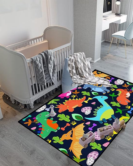 Dinosaur Rug for Boys Room Cartoon Dinosaur Area Rugs Kids Rug Dinosaur Rug Kids Play Rug Dinosaur Play Rug for Bedroom and Kidroom Playing Room,Dark Blue 3'×4' - LeafyLoom