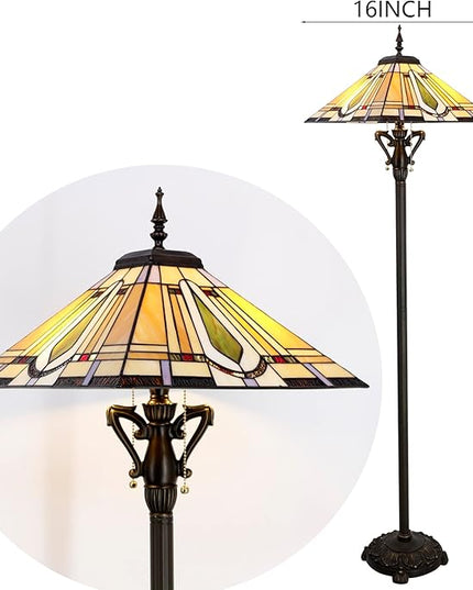 Tiffany Floor Lamp Mission Style Stained Glass Standing Reading Light 16X16X64 Inch - LeafyLoom