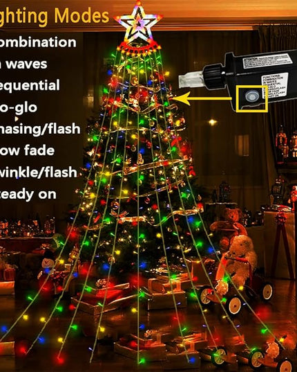 Outdoor Christmas Decorations, Aokudoni 12.6ft 350LED Waterfall Lights, 8 Modes Christmas Lights, Christmas Decorations for Tree, Outdoor Christmas Lights for House Tree Holiday Party, Multicolor Aokudoni