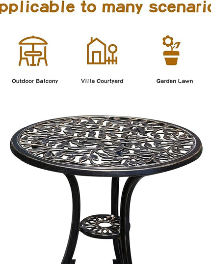 Patio Bistro Set.Rust-Resistant Cast Aluminum Bistro Table Set with Umbrella Hole for Backyard (Leaf DESIGNCOPPER) - LeafyLoom