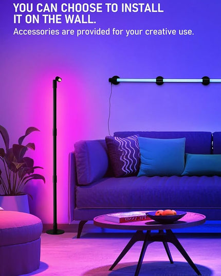 LEONLITE LED Corner Floor Lamp with Spotlight, 360° RGBW Floor Lamp with Music Sync, Remote Control for Reading, Living Rooms, Bedrooms, Desktop - LeafyLoom