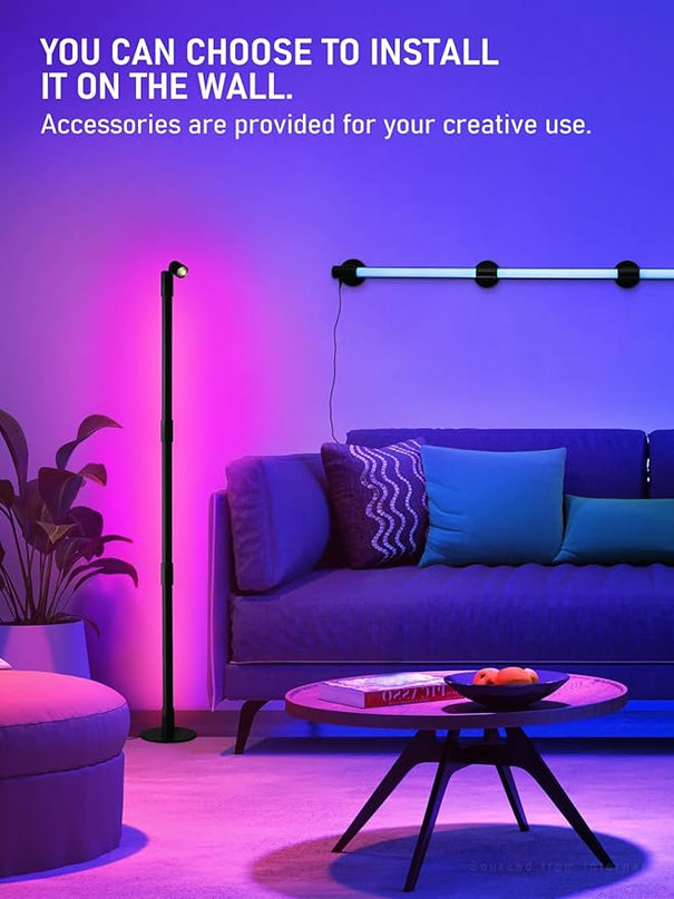 LEONLITE LED Corner Floor Lamp with Spotlight, 360° RGBW Floor Lamp with Music Sync, Remote Control for Reading, Living Rooms, Bedrooms, Desktop - LeafyLoom