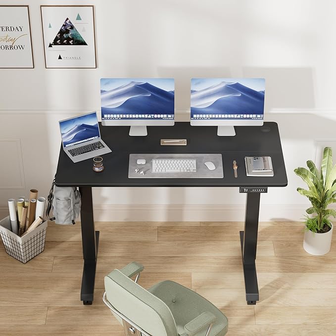 Electric Standing Desk 48 Inch, Ergonomic Height Adjustable Table with T-Shaped Metal Bracket Modern Computer Workstations for Home Office, Black, 48 x 24 Inch - LeafyLoom