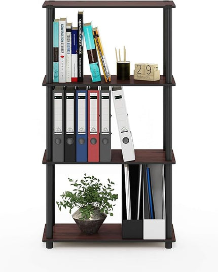 Furinno Turn-N-Tube 4-Tier Multipurpose Shelf Display Rack, Round Tubes, Dark Cherry/Black - LeafyLoom