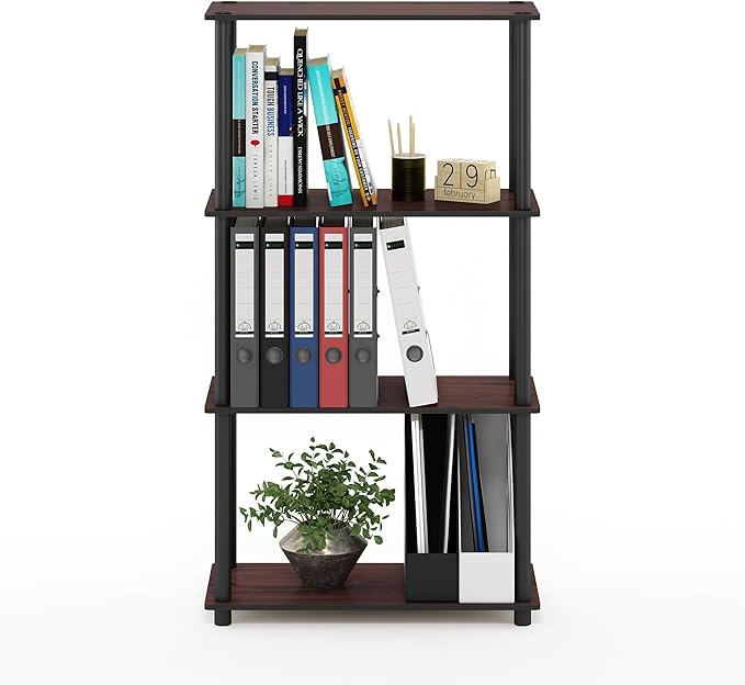 Furinno Turn-N-Tube 4-Tier Multipurpose Shelf Display Rack, Round Tubes, Dark Cherry/Black - LeafyLoom