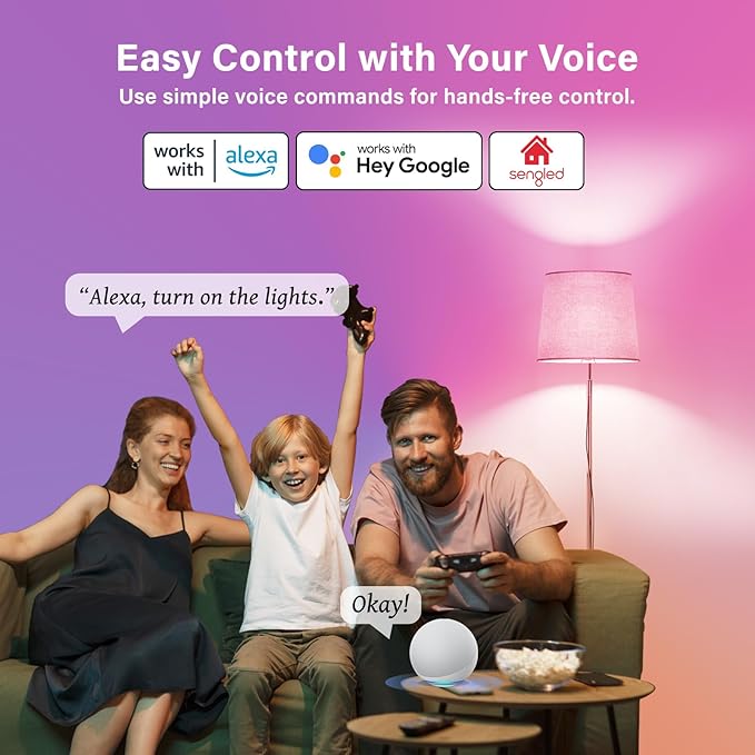 Sengled G2 Smart Light Bulbs That Compatible with Alexa & Google Assistant, Wi-Fi & Bluetooth LED Light Bulbs Dimmable, Led Bulbs 5000K Daylight, No Hub Required, 60W Equiv. 800LM CRI>90, 4 Pack Sengled