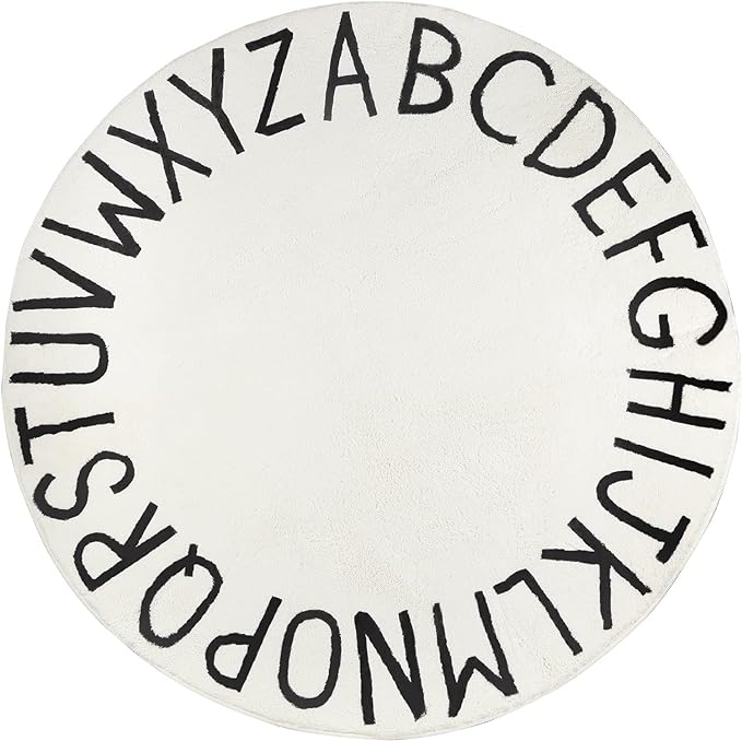 Topotdor Round Kids Play Rug Alphabet Nursery Area Rug Extra Large Soft Crawling Play Mat for Children Toddlers Bedroom (63 inch, Beige) - LeafyLoom