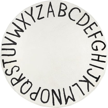 Topotdor Round Kids Play Rug Alphabet Nursery Area Rug Extra Large Soft Crawling Play Mat for Children Toddlers Bedroom (63 inch, Beige) - LeafyLoom