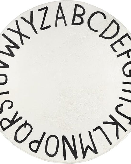 Topotdor Round Kids Play Rug Alphabet Nursery Area Rug Extra Large Soft Crawling Play Mat for Children Toddlers Bedroom (71 inch, Beige) - LeafyLoom