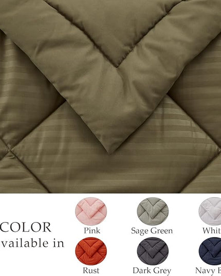 NexHome Queen Comforter Set, 7-Pieces Olive Green Bed in a Bag Queen Size Reversible Comforter All Season Soft Bedding Sets with Comforter, Flat Sheet, Fitted Sheet, Pillowcases & Shams - LeafyLoom