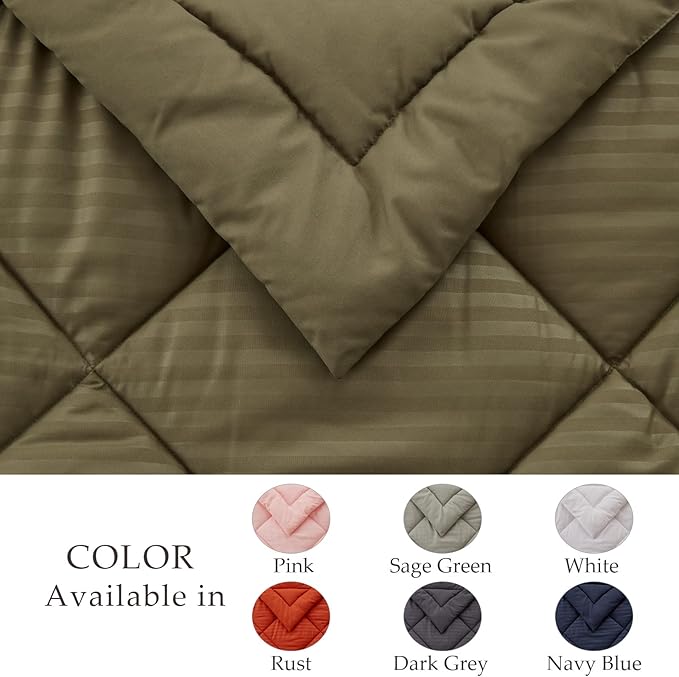 NexHome Queen Comforter Set, 7-Pieces Olive Green Bed in a Bag Queen Size Reversible Comforter All Season Soft Bedding Sets with Comforter, Flat Sheet, Fitted Sheet, Pillowcases & Shams - LeafyLoom