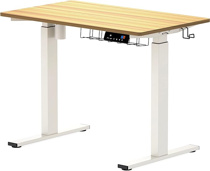 SHW Memory Preset Electric Height Adjustable Standing Desk, 40 x 24 Inches, Oak - LeafyLoom