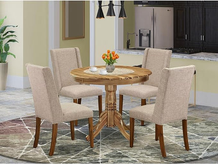 East West Furniture ANFL5-ANA-04 Antique 5 Piece Kitchen Set for 4 Includes a Round Room Table with Pedestal and 4 Light Tan Linen Fabric Parson Dining Chairs, 36x36 Inch - LeafyLoom