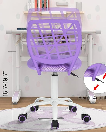 FurnitureR Kids Desk Chair, Armless Small Adjsutable Swivel Task Chair with Soft Cushion for Study Kids Teens Child, Purple - LeafyLoom