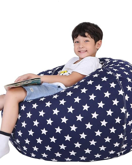 Lukeight Stuffed Animal Storage Bean Bag Chair Cover for Kids, Zipper Beanbag Chair Cover for Organizing Toddler & Kids' Rooms Plush Toys (Stars Navy, X-Large) - LeafyLoom