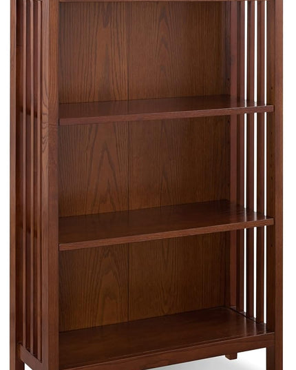 Leick Home 82262 Mission Mantel Height Bookcase with Slatted Sides and Top Drawer, Made with Solid Wood, for Living Rooms, Mission Oak Finish, Brownbronze - LeafyLoom