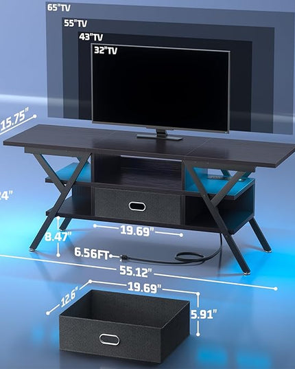 armocity Black TV Stands for Living Room, TV Entertainment Center with Storage, Modern Gaming TV Stand with Drawers for Bedroom, Entertainment Stand - LeafyLoom