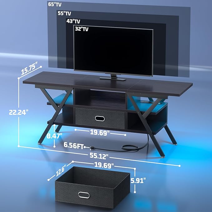 armocity Black TV Stands for Living Room, TV Entertainment Center with Storage, Modern Gaming TV Stand with Drawers for Bedroom, Entertainment Stand - LeafyLoom