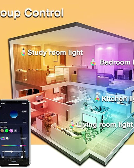 DAYBETTER Smart Light Bulbs, RGBCW Wi-Fi Color Changing Led Bulbs Compatible with Alexa & Google Home Assistant, A19 E26 9W 800LM Multicolor Bulb, No Hub Required, 6 Pack DAYBETTER