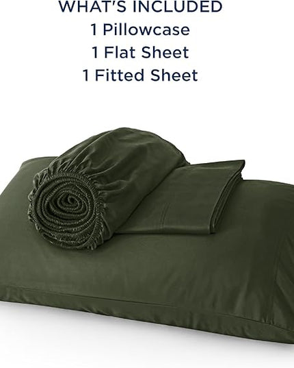 Bedsure Twin XL Sheet Set Dorm Bedding, Cooling Sheets Twin Extra Long Sheets, Rayon Derived from Bamboo, Deep Pocket Up to 16", Hotel Luxury Silky Bedding Sheets & Pillowcases, Olive green - LeafyLoom