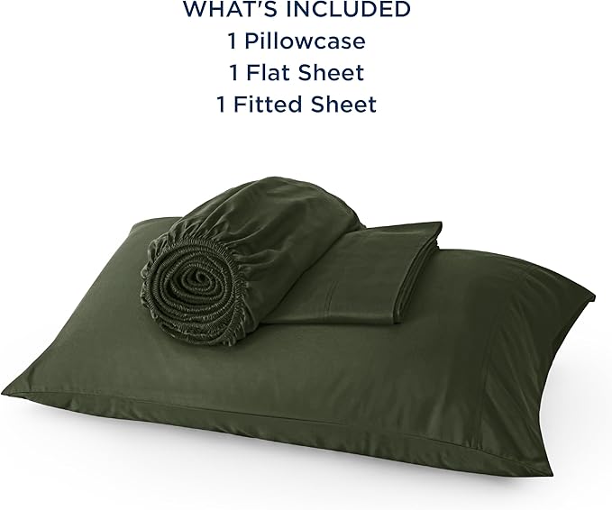 Bedsure Twin XL Sheet Set Dorm Bedding, Cooling Sheets Twin Extra Long Sheets, Rayon Derived from Bamboo, Deep Pocket Up to 16", Hotel Luxury Silky Bedding Sheets & Pillowcases, Olive green - LeafyLoom
