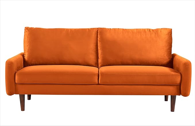 US Pride Furniture Kent Modern Velvet Sofa, Comfortable 3 Seater Couch for Living Rooms and Small Spaces, Ideal Studio Apartment Furniture with Sleek Design, Orange - LeafyLoom