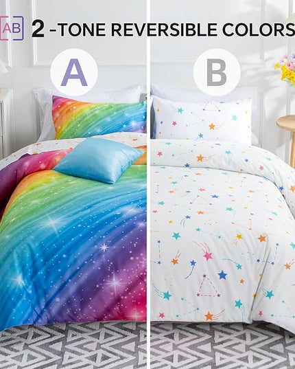 Btargot Super Soft 6 Pieces Gradient Star Ring Comforter Set, Colorful Glitter Rainbow Star Pattern Bedding Set for Boys Girls Teens,Queen Multicolor - LeafyLoom