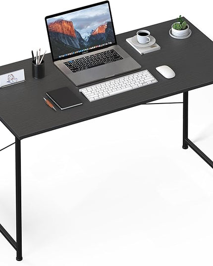HealSmart Home Office Computer Desk, Modern Style Design with Headphone Hooks for Working, Writing and Gaming, 32 Inch, 47 Inches, Black - LeafyLoom