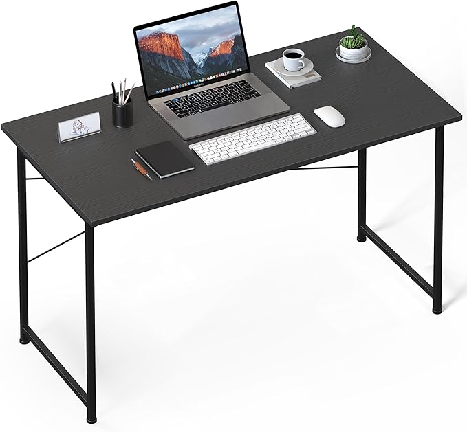 HealSmart Home Office Computer Desk, Modern Style Design with Headphone Hooks for Working, Writing and Gaming, 32 Inch, 47 Inches, Black - LeafyLoom