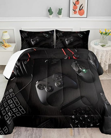 Gamer Comforter Set for Boys Teen Kids Full Size Gaming Comforter Soft Microfiber Gampad Quilt and Pillowcase Video Game Bedding Sets Room Decor (Color 1,Full) - LeafyLoom