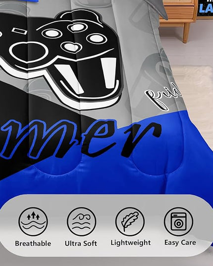 6 Pieces Gaming Bedding Set Queen Size for Boys Gamer Comforter Set for Boys Girls Kids Teens 6 Piece Bed in A Bag Video Game Bedding for Gamer Room Decorative Queen50 - LeafyLoom