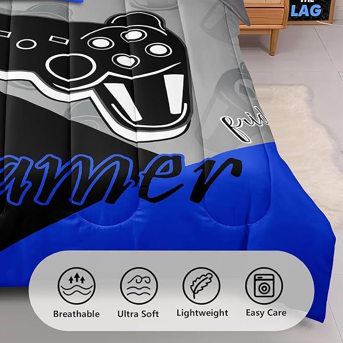 5 Pieces Gaming Bedding Set Twin Size for Boys Gamer Comforter Set for Boys Girls Kids Teens 5 Piece Bed in A Bag Video Game Bedding for Gamer Room Decorative Twin50 - LeafyLoom