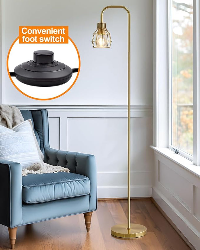 Oneach 63.75" Modern Floor Lamp for Living Room Industrial Floor Lamp with 4W LED Bulb Standing Lamp with Footswitch Gold Floor Lamp for Bedroom Pole Lamp for Office Study Room Hotel - LeafyLoom